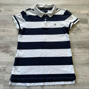 American Eagle Y2K polo striped shirt size large white navy 2000’s